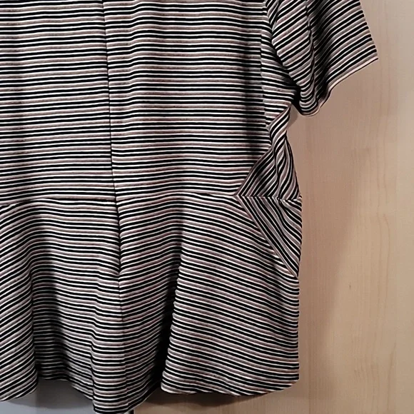 Woman's Talbots 1X Short Sleeve Top, Zipper in Back, Preloved Tan Black pinstrip - Picture 7 of 13